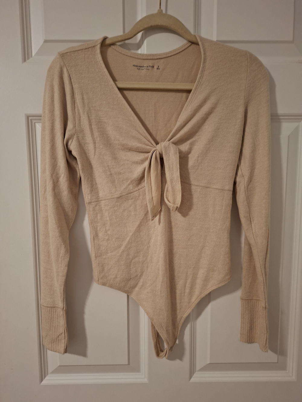Abercrombie & Fitch Soft A&F Cozy Tie-Front Long Sleeve Bodysuit, Size S